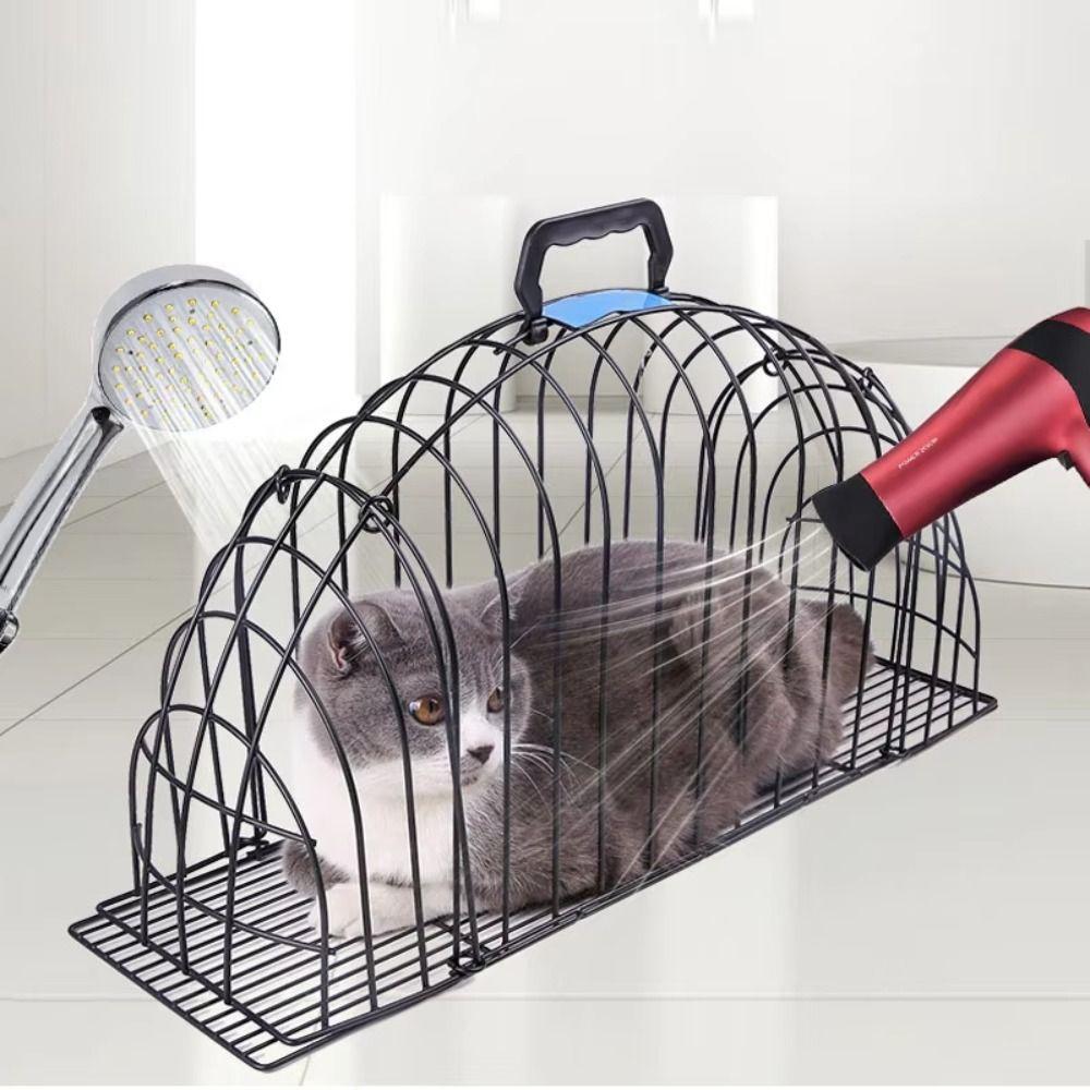 Metal Simple Cat Bath Cage Anti Seizing Anti Biting Wash Cat Cage Fixed Lightweight Cleaning Pet Cage Cat Shower Hair Drying