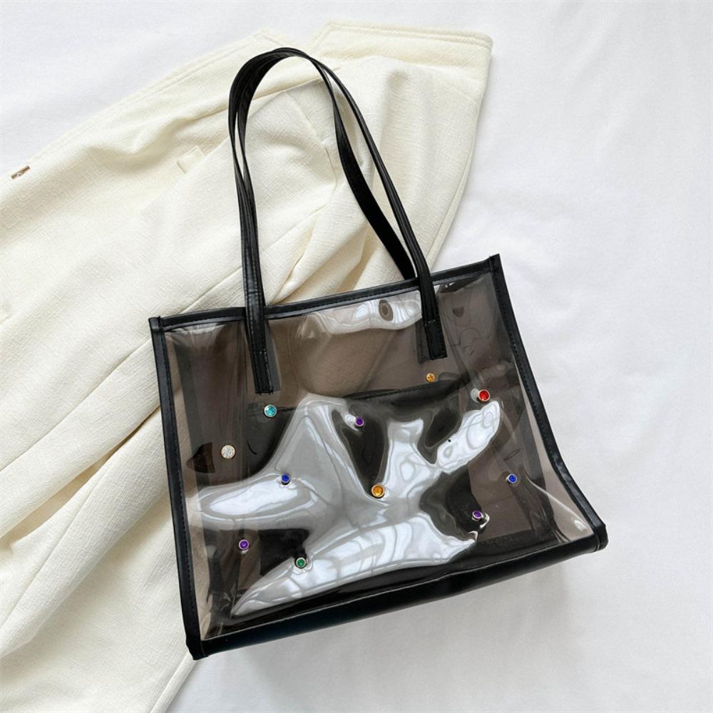 2pcs/set Beach Jelly Shoulder Bag Waterproof Shopping Bag Casual Transparent Totes Bag  Outdoor
