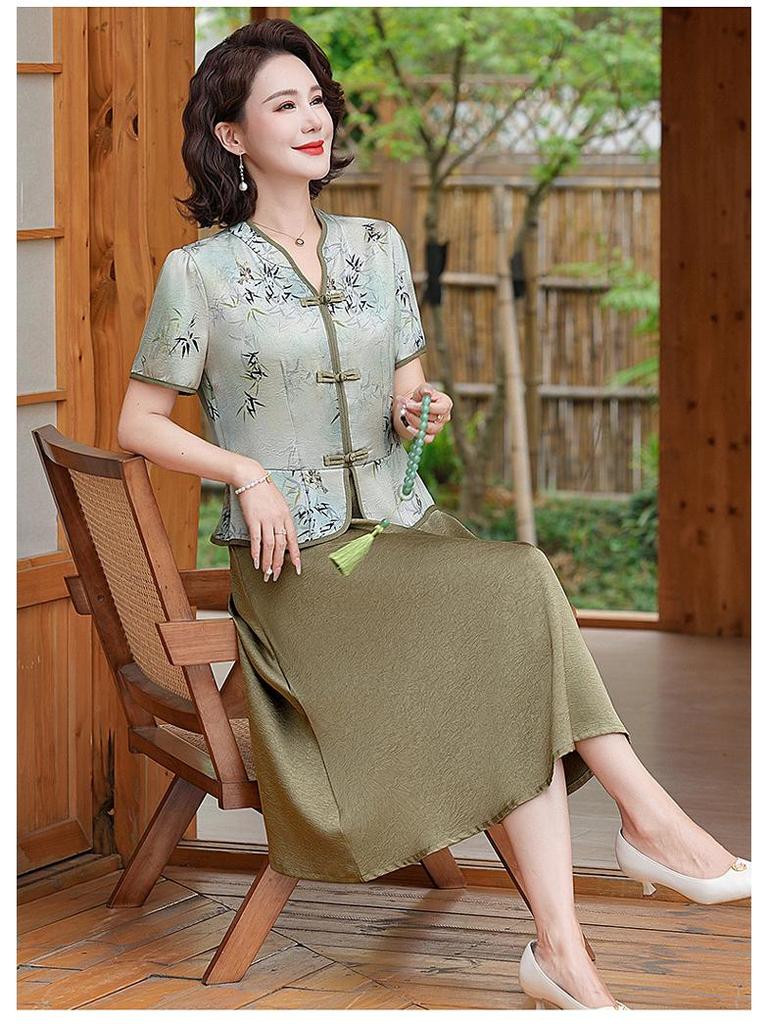 Летнее элегантное платье в китайском стиле для женщин среднего возраста - Дизайн «два в одном»