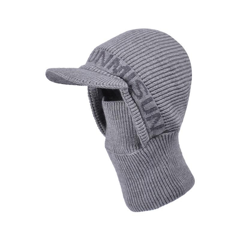 Winter Knitted Mask Scarf Integrated Hat Men's Duck Tongue Pullover Hat Riding Windproof Fleece Ear Protector Wool Hat