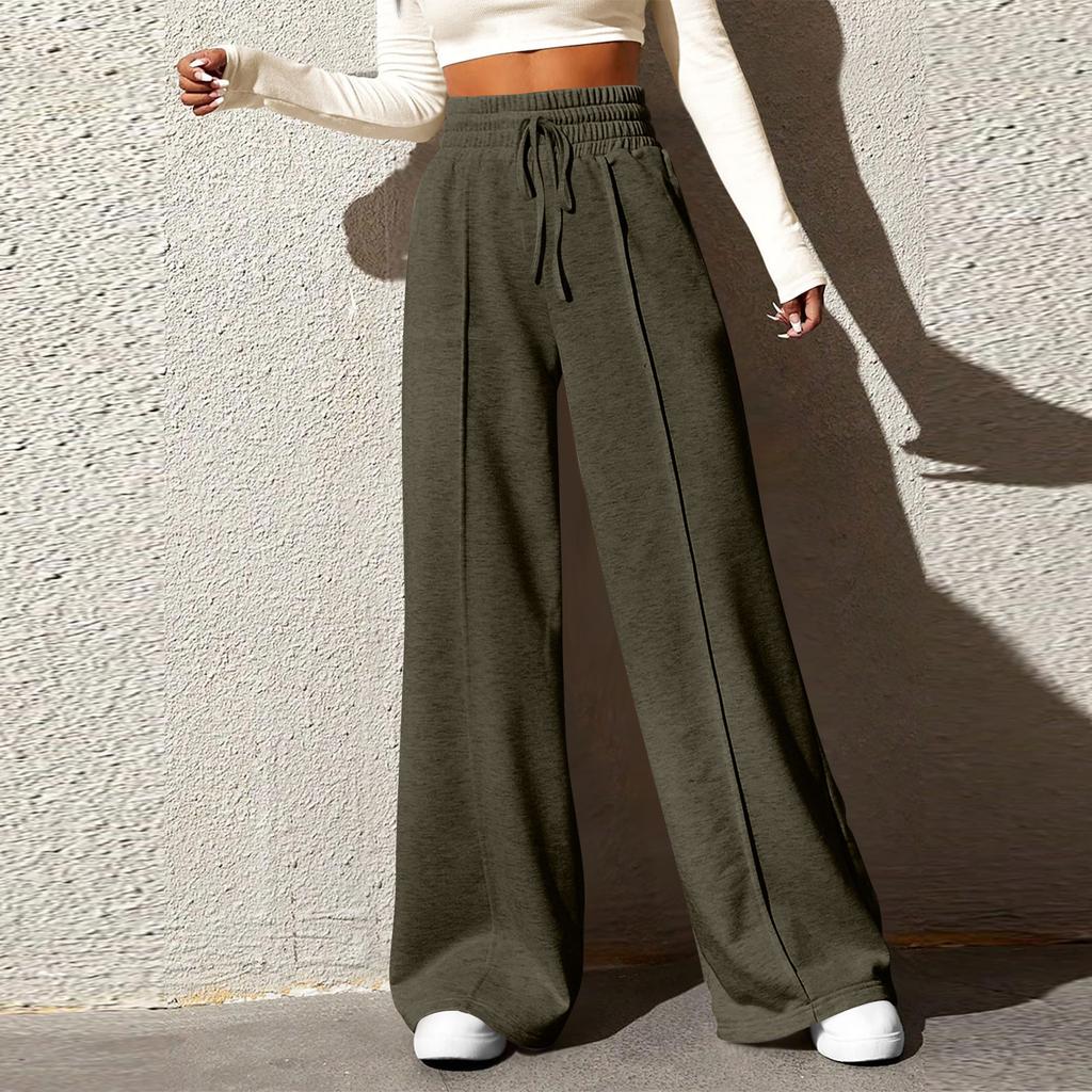 Women's Fashion Solid Colour Drawstring High Waist Wide Leg Pants Casual Sweatpants