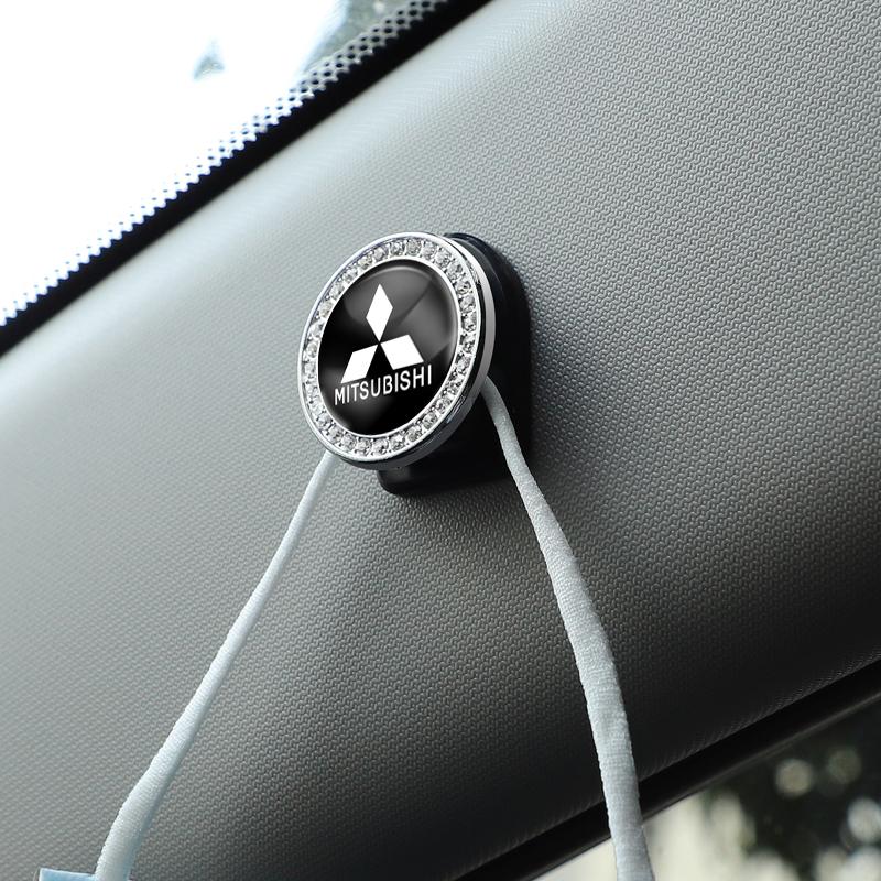 2Pcs Crystal Decoration Car Emblem Self Adhesive Mini Storage Hooks For Mitsubishi L200 Pajero Eclipse Cross Xpander Outlander
