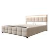 Upholstered Bed 180*200cm, LED Lights, Slatted Frame, Hydraulic Single Bed, Dutch Velvet Fabric, Beige