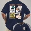 Vintage Hide And Seek Style Two Side Graphic Peeking Cartoon Figures Handwritten Phrase Four Block Frame Loose Unisexs Tops