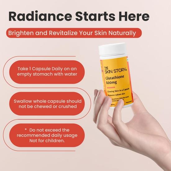 The Skin Story Таблетки глутатиона для осветления и отбеливания кожи | Лечение гиперпигментации | Антивозрастной эффект и повышение эластичности | 600 мг
