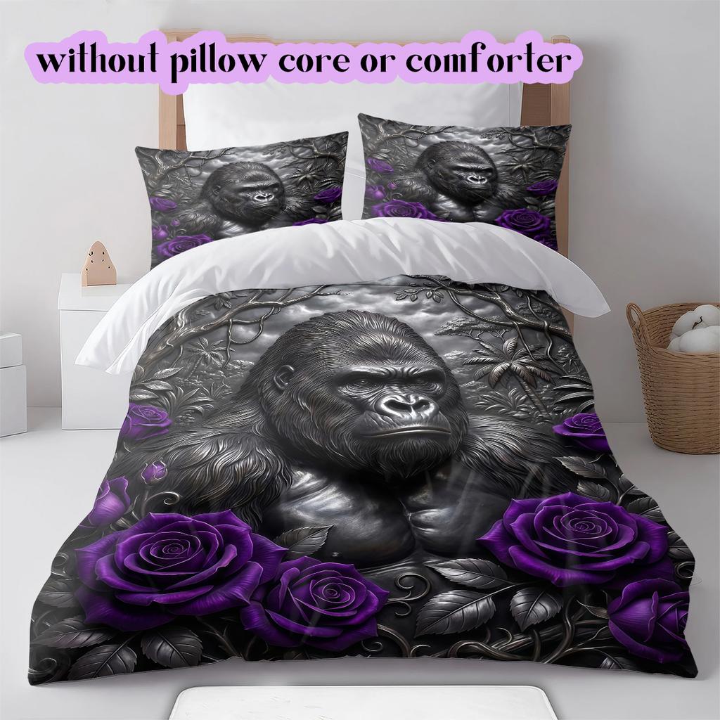 Purple Rose Gothic Pattern Bedding Quilt Set Quilt Cover Pillowcase Home Decoration Birthday Gift (1 * duvet cover + 2 * pillowcase, without core)