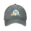 Surfing Wave Logo Washed Canvas Baseball Cap with Tropical Sunset Design for Casual Outdoor Wear and Beach Style Fashion