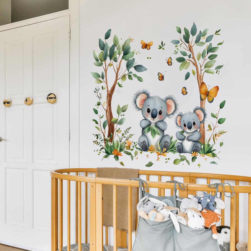 2 шт. Мультяшная коала бабочка зеленые листья спальня гостиная дом фон украшение наклейки на стену