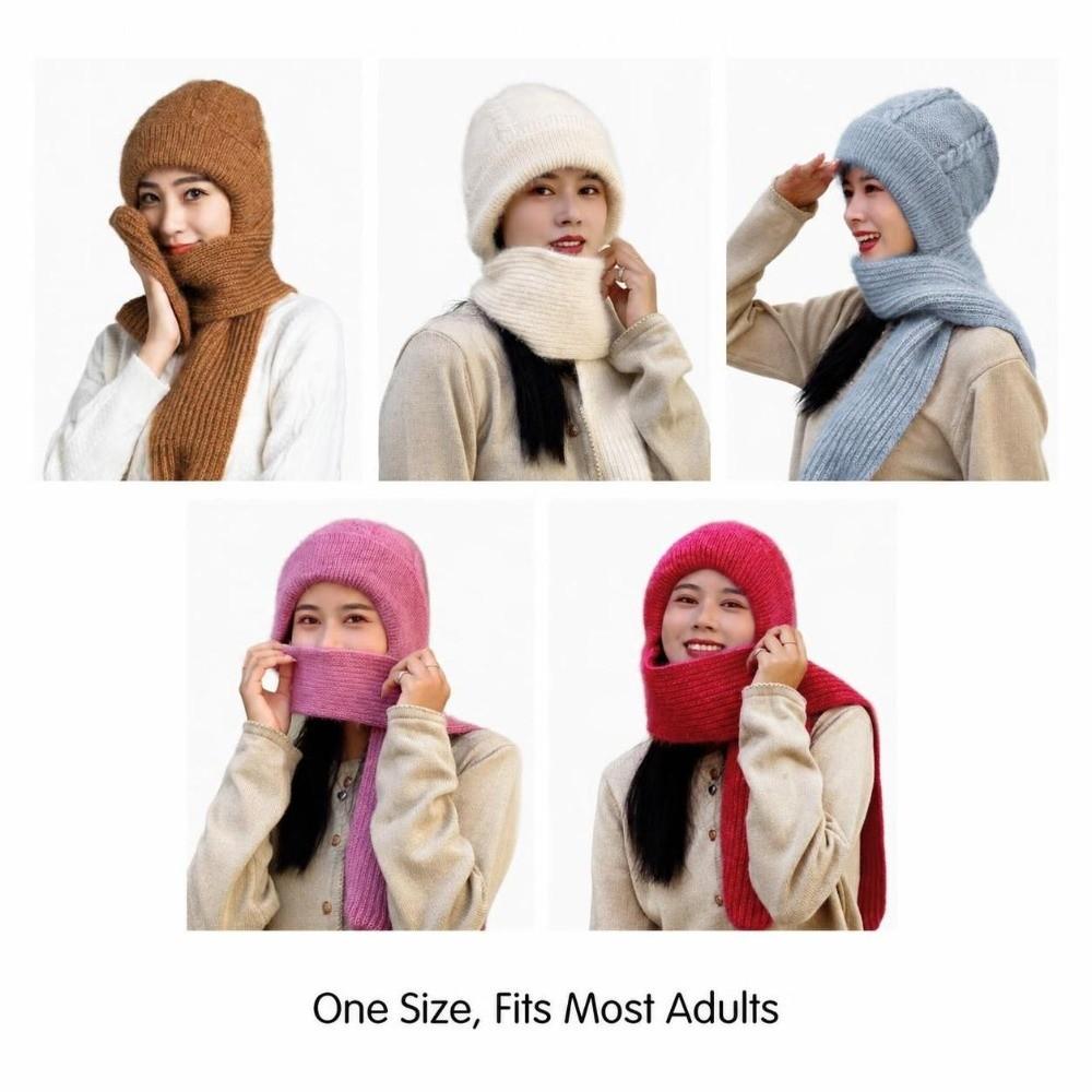 Solid Color Knit Beanie Scarf Soft Stretch Knit Beanie With Scarf Street Style