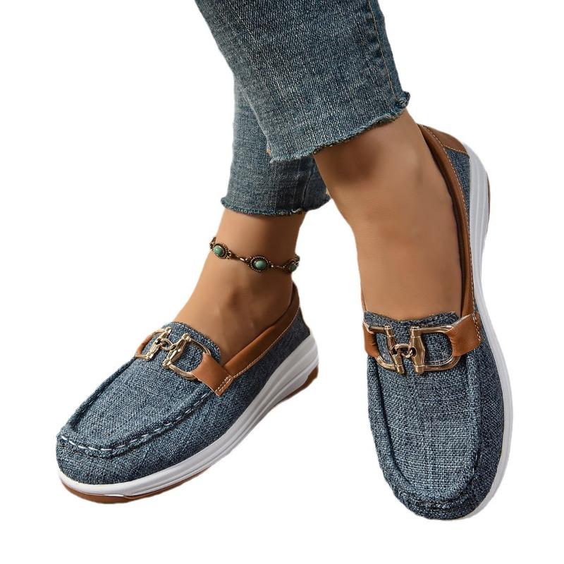 Women's Wide Width Rocker Sole Loafers, Fabric Slip-On Wedge Flats, European Style Casual Shoes for Women