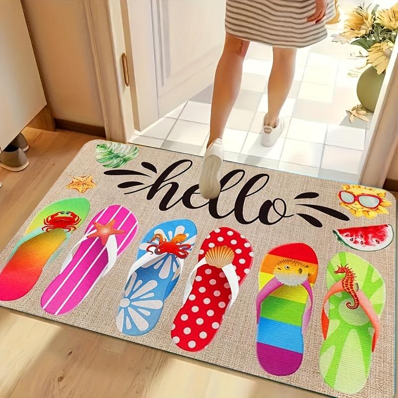 1pc New Spring/Summer Colorful Slippers Print Doormat, Decorative Welcome Mat, Colorful Doormat, Sliced Watermelon Pattern, Summer Vibe Floor Mat for