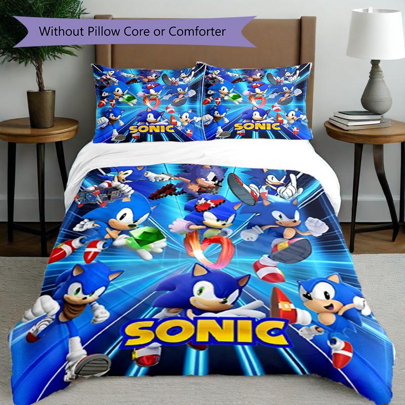 3pcs Duvet Cover Set (1*Duvet Cover + 2*Pillowcase, Without Core), Sonic Print Bedding Set, Bedroom Decor, All‑Season, Birthday Gift