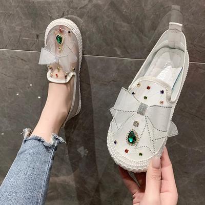 Летний новый сетчатый стразовый верхний слой, универсальная сумка, крутые тапочки на плоской подошве, полушлепанцы, корейская версия женской обуви