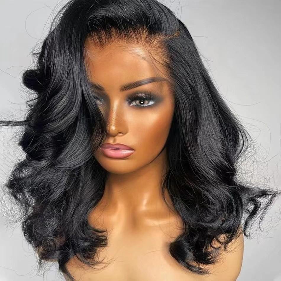Women's Front Lace Wig Black Long Curly High Crown Heat Resistant Synthetic Hair Wig