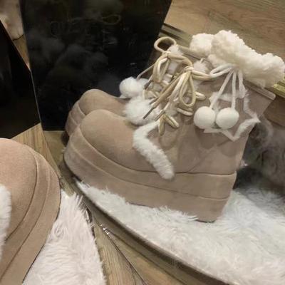 Женские теплые плюшевые зимние ботинки на платформе, модные короткие ботильоны с перекрестной шнуровкой, зимняя лаконичная женская хлопковая обувь
