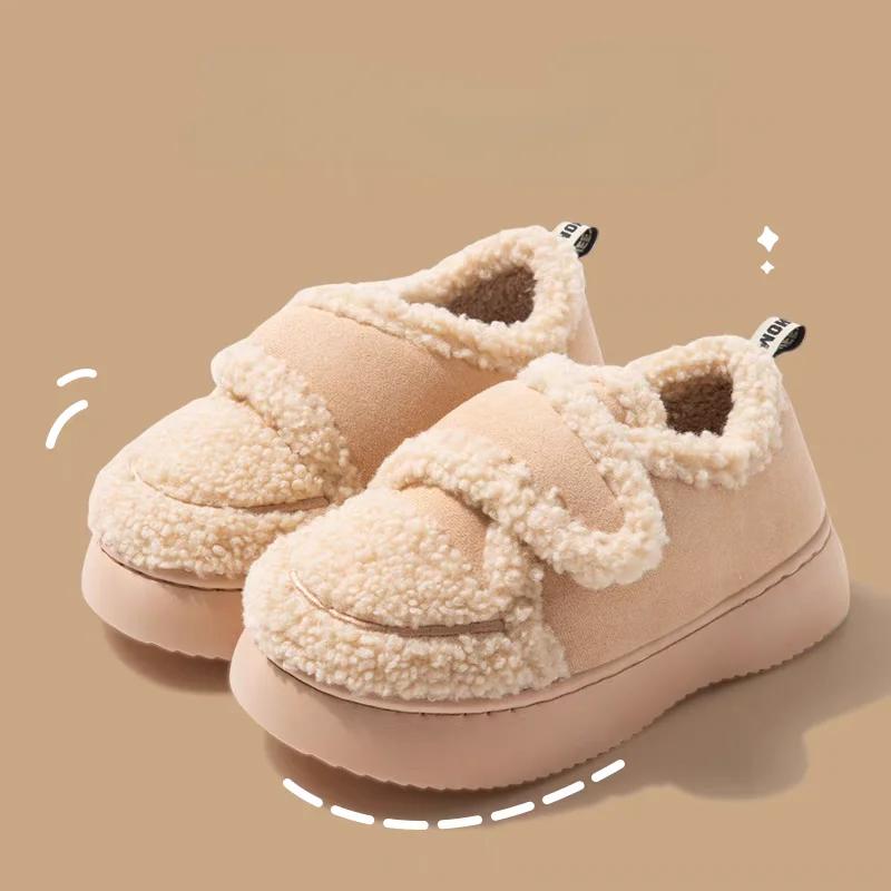 Fashion Keep Warm Lamb Wool Ankle Boots Women Non Slip Platform Cotton Padded Shoes Woman Flat Heel Plush Winter Boots Female