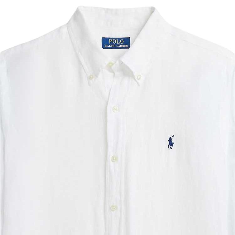 Polo Ralph Lauren FW24 Вышитый логотип Принт Однотонная Льняная Рубашка с Длинным Рукавом Мужские рубашки Белый MNPOWOV16824146-100