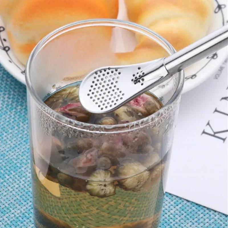 Stainless Steel 3PCS Detachable Bombilla Filter Straw Straw Spoon Tea Filter Yerba mate straw Reusable Drinking Tools Bar Access