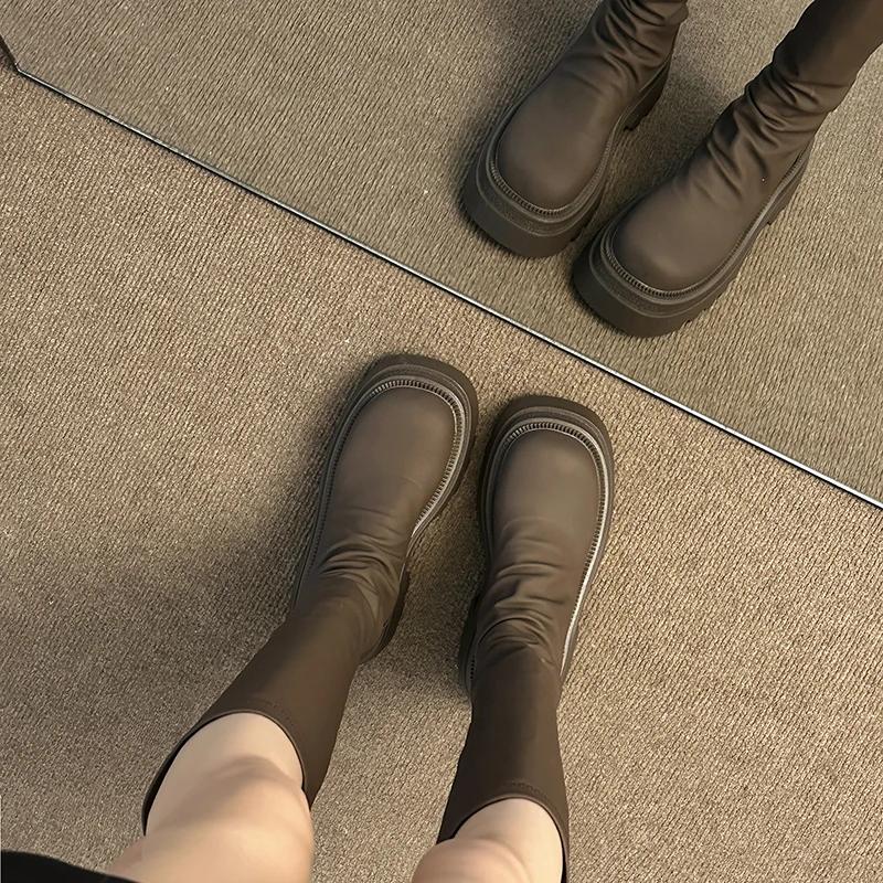 Женские сапоги на платформе до колена, модные, с молнией сзади, длинные, рыцарские, осенне-зимние, женские, на толстом каблуке