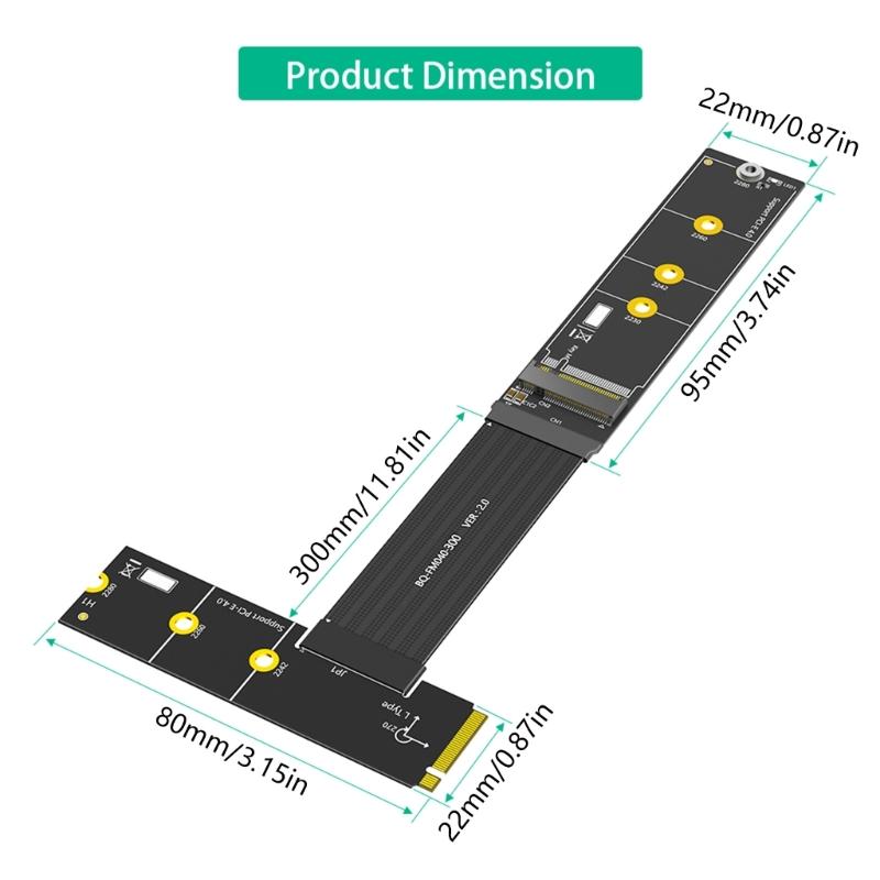 Flexible M.2 PCIE4.0 Adapter Cable 30CM Supports Double Protocols Solid Disks 2230-2280 Sizes for Multiple Systems