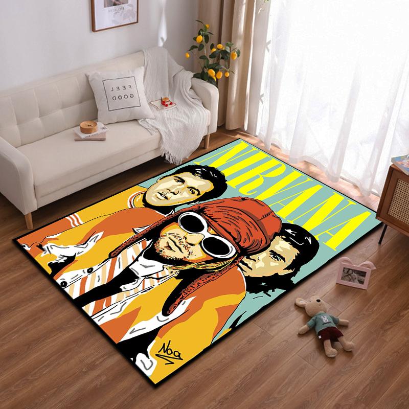 Nirvana Band Graphic Art Rug Design Non-slip rug suitable for living room and bedroom sofas.