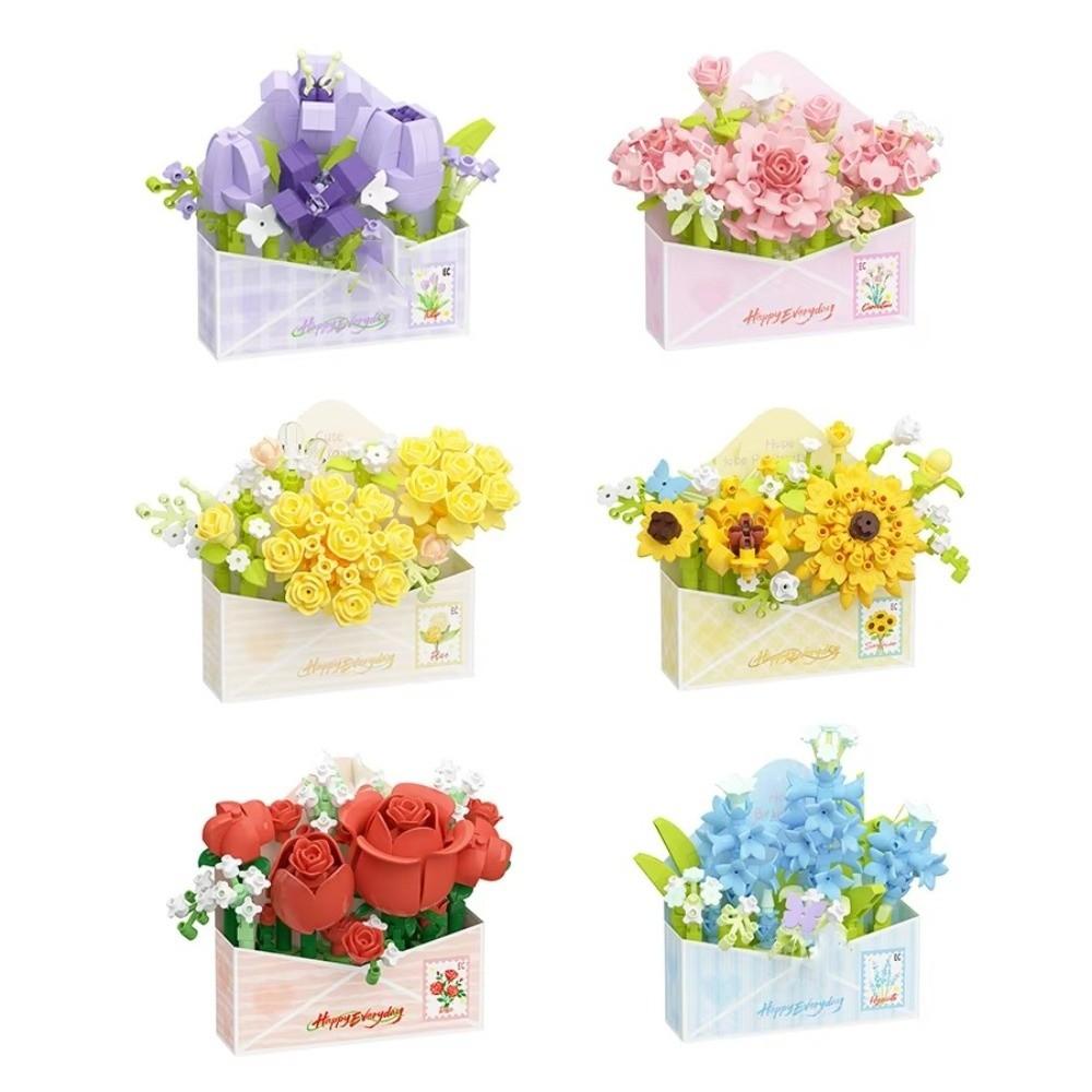 DIY Flower Bouquet Building Blocks Tulip Rose Sunflower DIY Floral Set Mini Brick Flower Box Toy