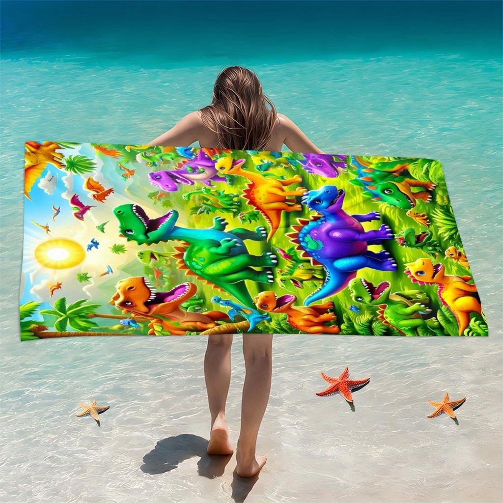 Colorful Dinosaur Paradise Beach Towel Soft Absorbent Lightweight Quick-Dry Polyester Beach Towel Perfect for Beach Pool Travel