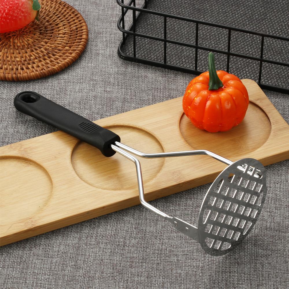 Приготовление картофельного пюре Гладкий кухонный картофелемялка Нержавеющая сталь Овощедавилка Черная ручка