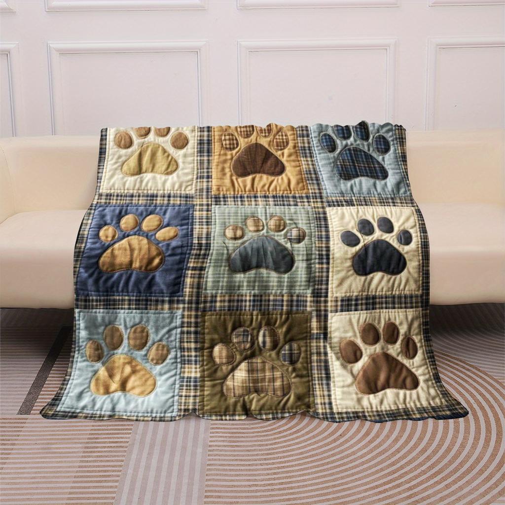 VIKAMA American Vintage Claw Print Patchwork Throw Blanket Soft to the Touch, Warm, Machine Washable Perfect for Living Room Sof