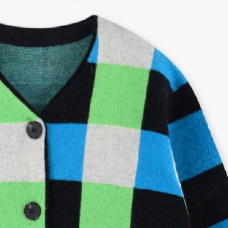 Оливковый модный клетчатый кардиган синего цвета 