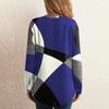 Women Tops Round Neck Long Sleeve Contrast Color Geometric Print Loose Fit Tee Shirt Casual Pullover Tops