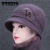 Middle-aged and Elderly Ladies Hat Knitted Wool Hat Rabbit Hair Flower Hats Autumn and Winter