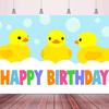 Cute Cartoon Little Yellow Duck Happy Birthday Banner Gender Reveal Ducky Duck Kids Party Baby Shower Banner Photo Photography Prop Booth Background 7