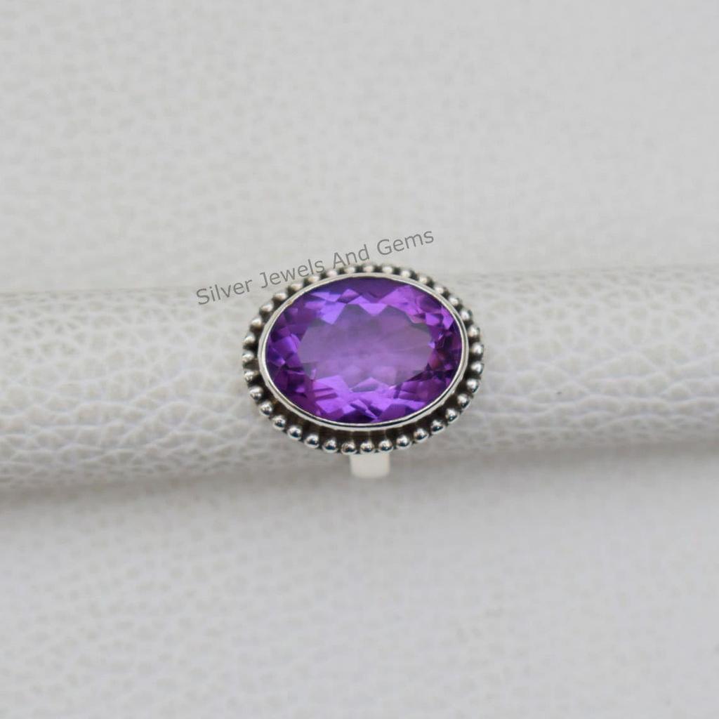 Oval Amethyst Ring, Natural Stone Ring, 925 Sterling Silver Ring, Wedding Ring, Designer Ring, February Birthstone, Boho Ring, Handmade Ring
