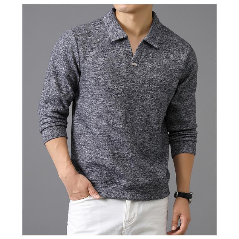Men S Long Sleeve Solid Color Polo Shirt Loose Fit Casual Top