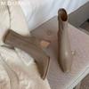 Женские кожаные ботильоны с квадратным носком и высоким каблуком, женская мода 2025 года, элегантные зимние модные зимние мотоциклетные ботинки Mujer Botas