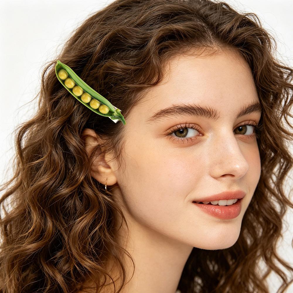 Simulated Pea Asparagus Hairpin Female Funny Creative Side Clip Niche Fun Vegetable Styling Hairpin