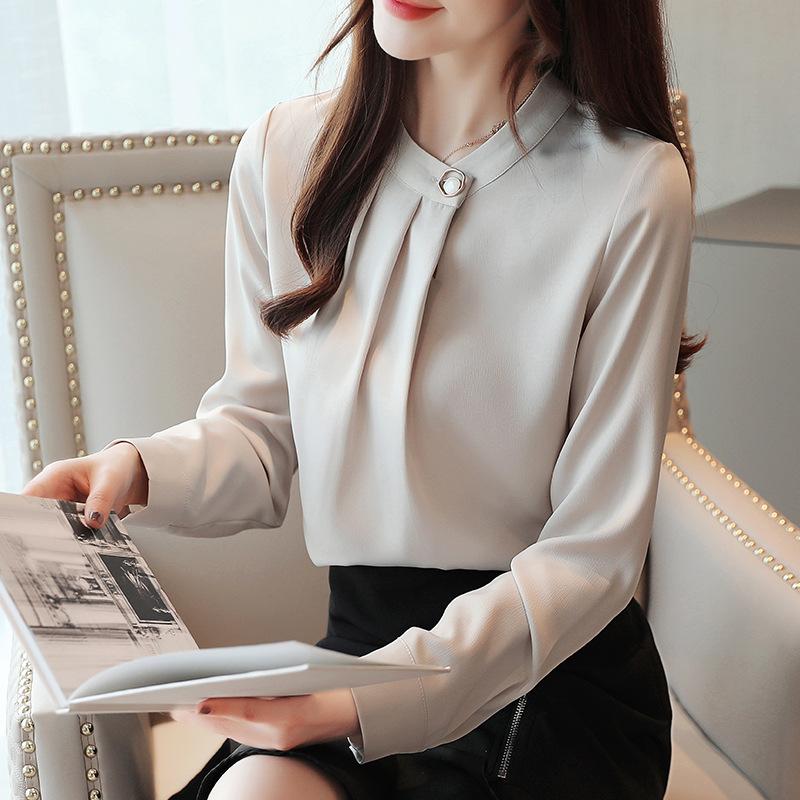 Autumn New Style Commuter Professional Shirt Design Niche Korean Long-sleeved Chiffon Pullover Top for Women