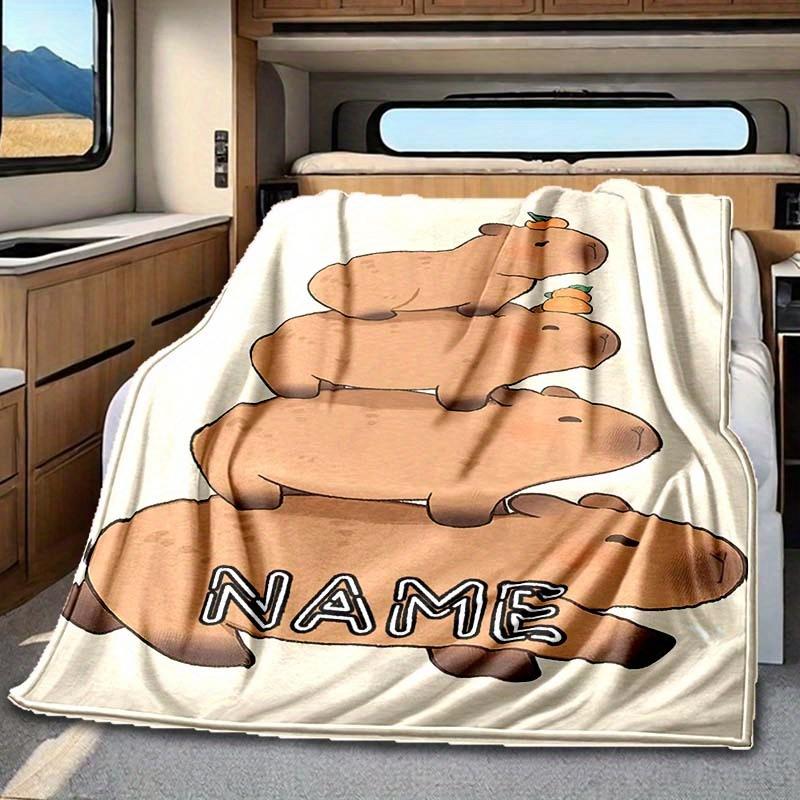 Four Capibara Rv Customize Your Name Blanket Is Suitable For Rv Camping Traveling Rv Home Soft And Warm Rv Interior Blanket Suitable For Gifts To
