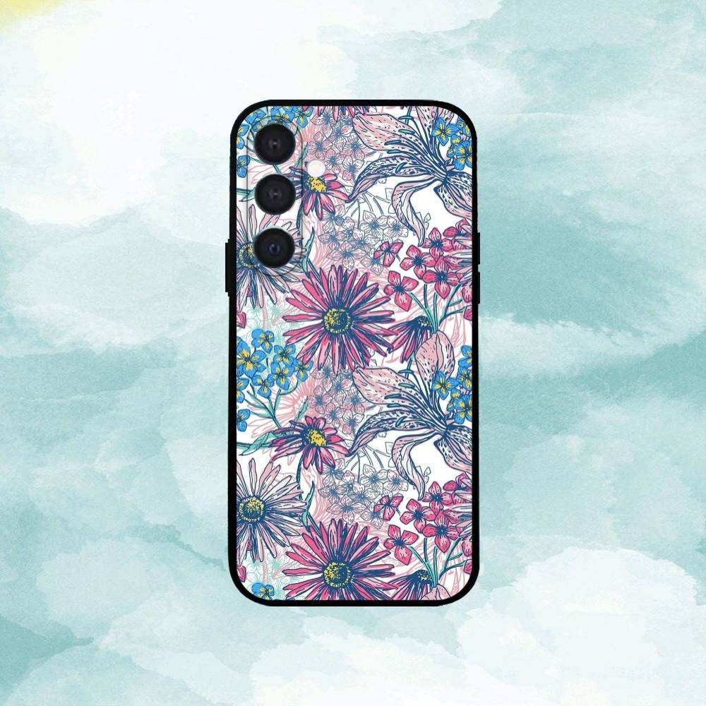 Чехол для телефона A-Art с цветами для Samsung A73,72,71,A52,51,40,41,A22,A32,31,A13, Мягкий черный корпус