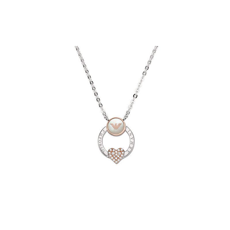 Emporio Armani mother-of-pearl heart-shaped diamond 925 silver necklace women's silver EG3470040 F basic packaging-brand original box
