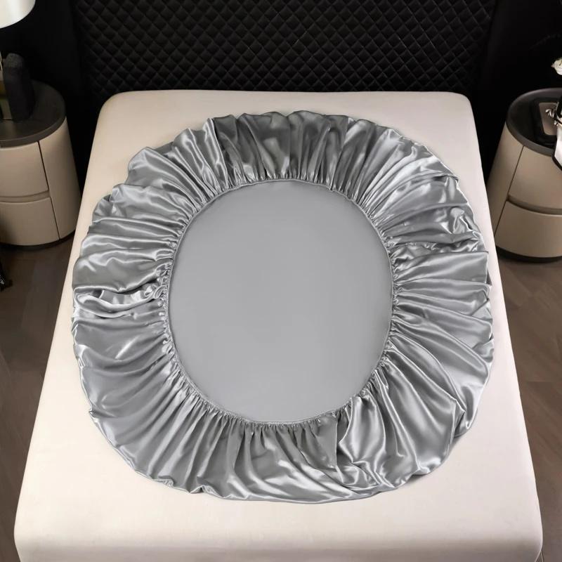 1 шт. Сатин Эластичная Натяжная Простыня Однотонный Чехол на Матрас для Односпальной Двуспальной Двуспальной Кровати King Queen Full Twin Простыня Сатин Постельное Белье