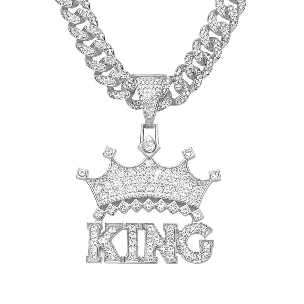 KING Буква Корона Кубинская цепочка ювелирные изделия, мужская уличная крутая бриллиантовая подвеска европейское и американское хип-хоп ожерелье