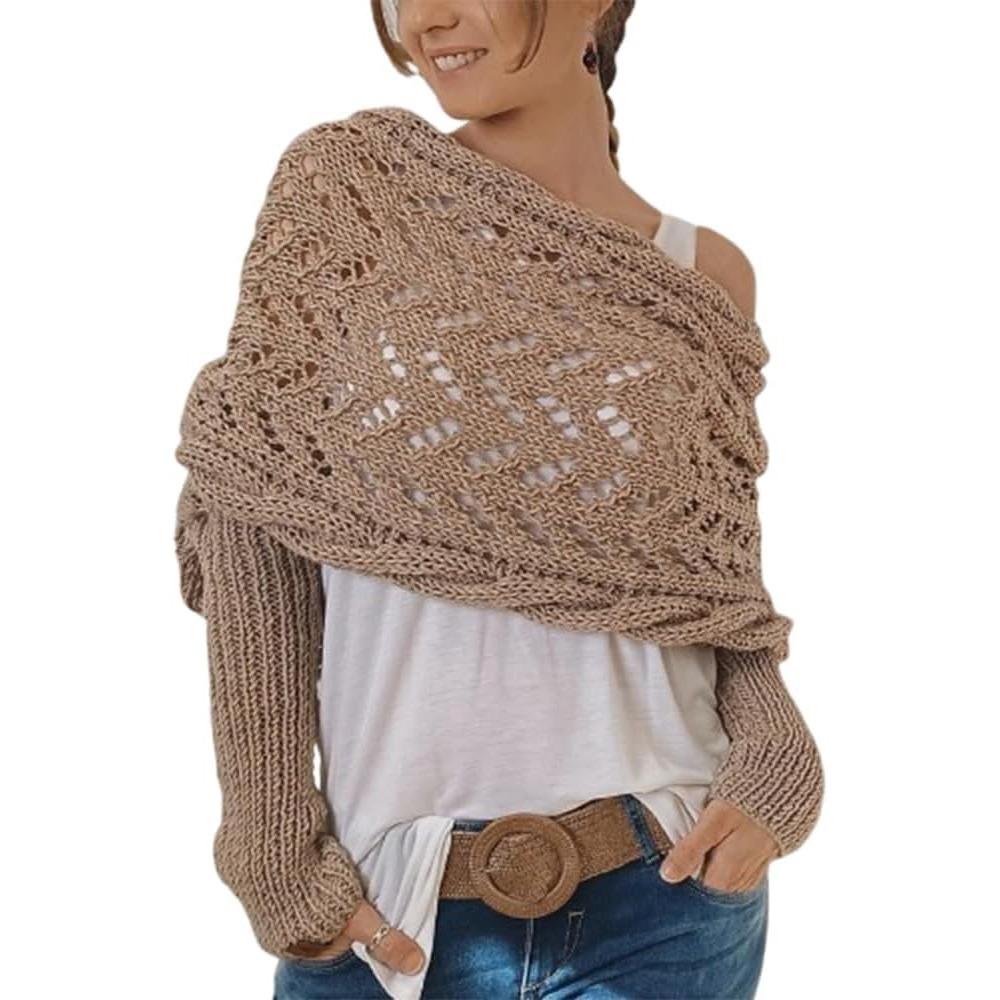 Cable Sweater Shawl Wrap Solid Color Knitted Cable Wrap Creative Gift Knit Scarf Sweater  for Women