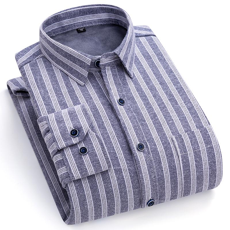 Мужские клетчатые рубашки с длинным рукавом, деловая повседневная мужская полосатая рубашка на зиму, теплый дизайн в клетку