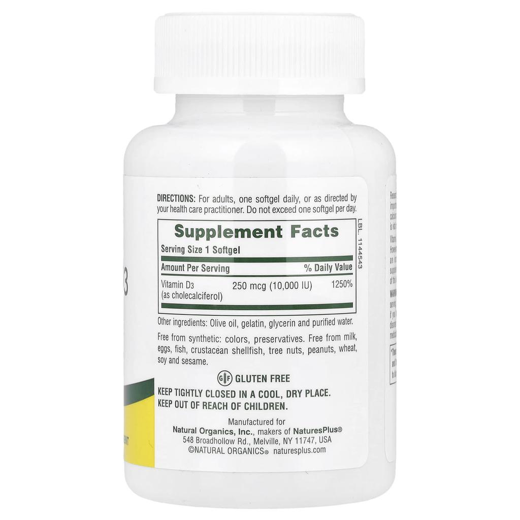 Vitamin D3, 250Mcg (10,000Iu), 60 Softgels