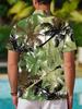 [Printed Design – Not Textured] Men's Casual Digital Print Standard Size Short Sleeve Shirt with Green-Brown Palm Leaf Pattern, Stylish and