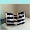 Stylish Large Canvas Tote Bag For Women With Unique Striped Design In Black Grey Green