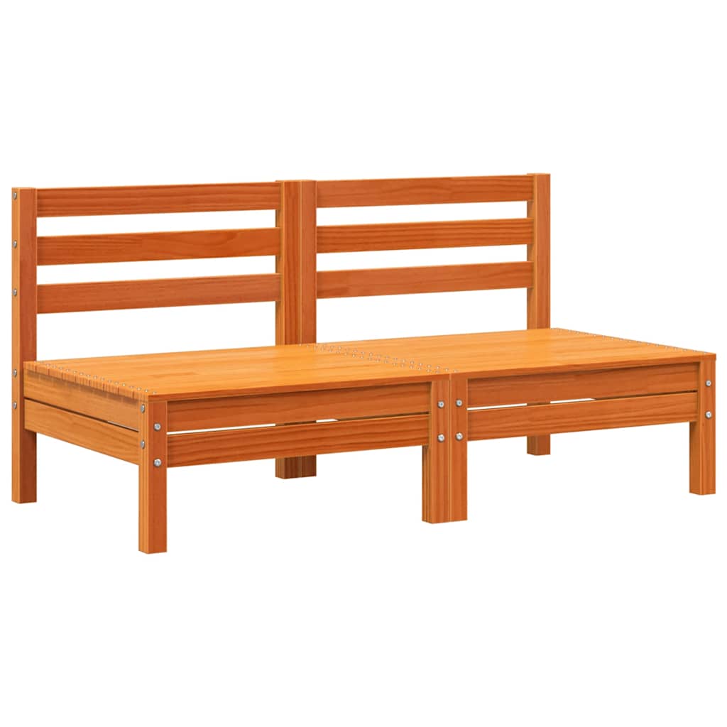 Garden Sofas without Armrests 2 pcs Wax Brown Solid Pine Wood