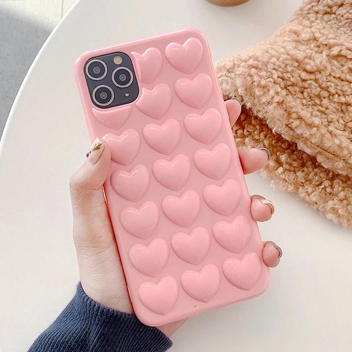 Чехол для телефона Candy Color Cartoon 3D Love Heart для iPhone 14 12 13 11 15 Pro Max XS Max XR 7 MINI, мягкая сплошная силиконовая задняя крышка